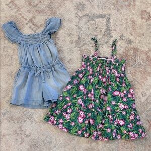 Girls' Cloth & Stone Denim Romper and Janie & Jack Floral Dress Set